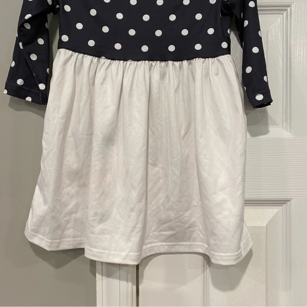 Toddler Girl 1- 2 Year Snowman Dress Ruffle Long Sleeve Polka Dot Black White